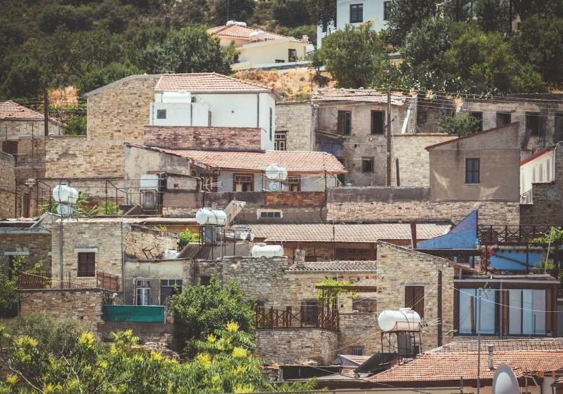A village of houses on a hill in Cyprus. 