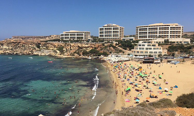 An overview of a beach in St. Pauls Bay in Malta 