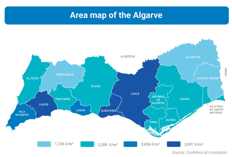 Large location map of Algarve in Portugal, Algarve