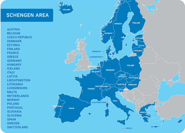 Schengen area map
