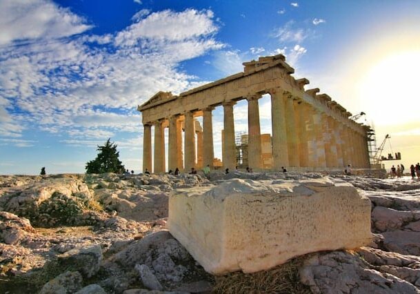 Ancient ruins on a hill in Greece.