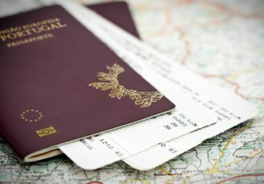 a Portuguese passport on a map