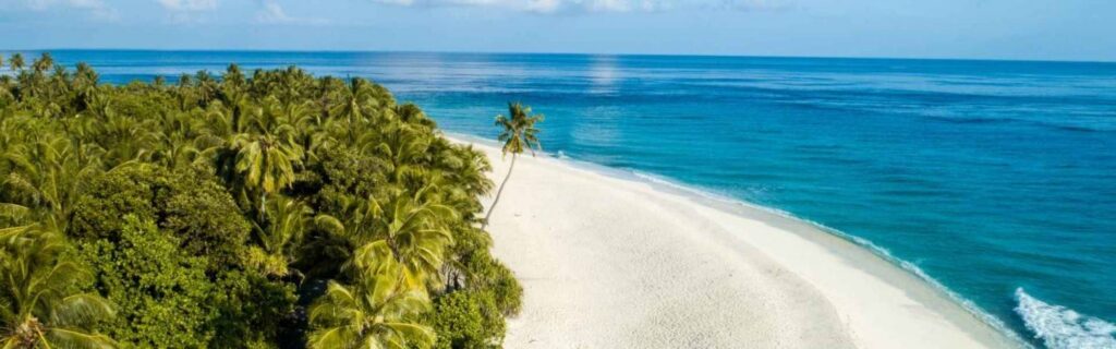 aerial view of a private island and the ocean in grenada