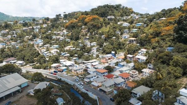 aerial view of house and a street in dominica