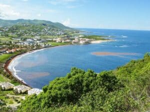 ocean bay view from a hill in st kitts and nevis