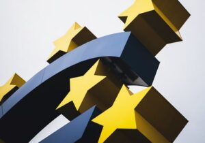 View of a statue from below representing the stars on the EU flag - how to become an European Union citizen
