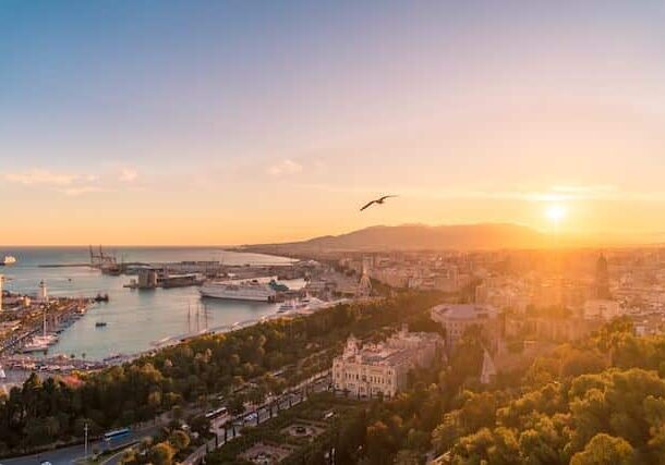 Coastline of Malaga during sunset 