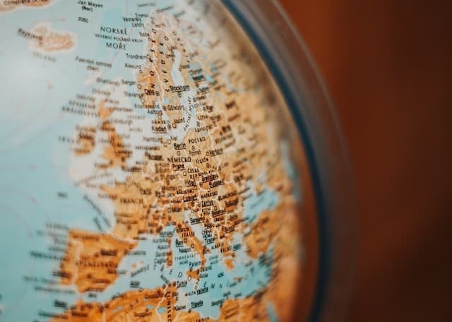 Close-up of physical globe, showing Europe - best places for expats to live