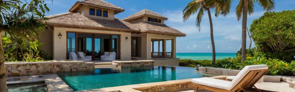 view of a pool and inside a luxury villa in antigua
