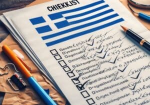 A check list with a Greek flag on it