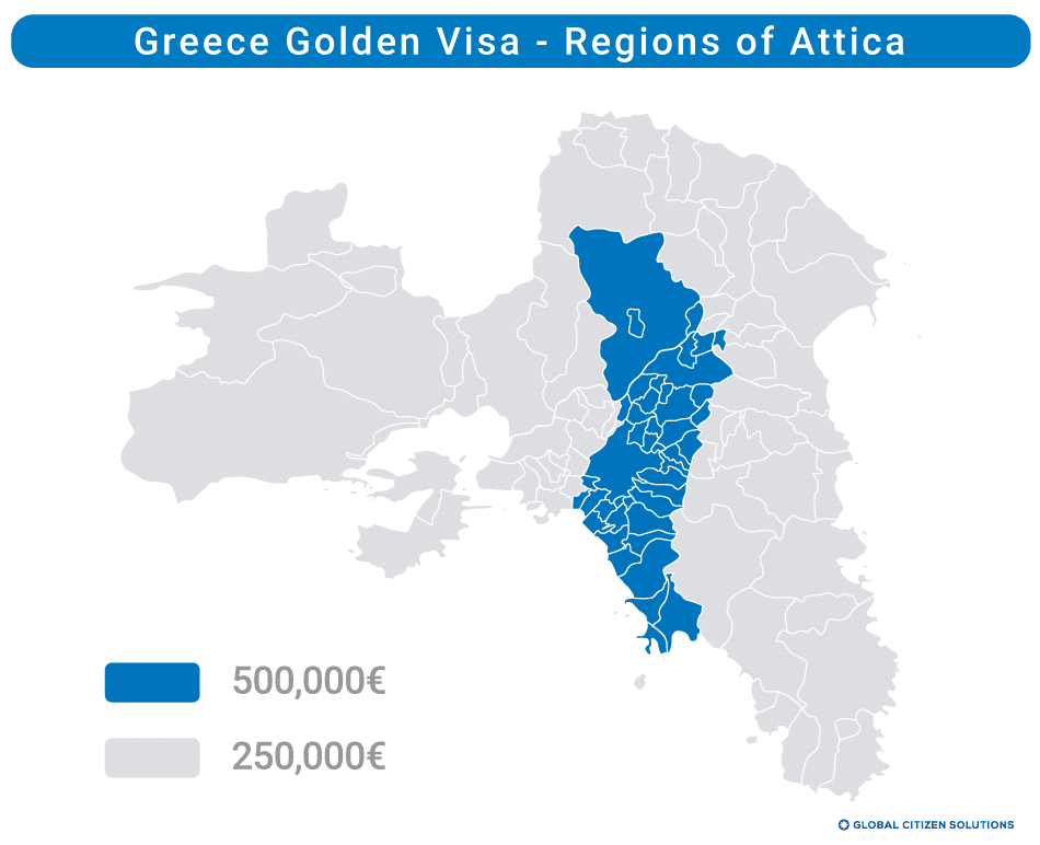 A map of the real estate investment options in the region of Attica, Greece.