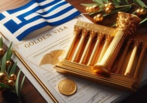 A Golden Visa document with a Greek flag on it. 