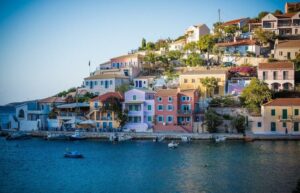 colorful buildings by the shore in Greece