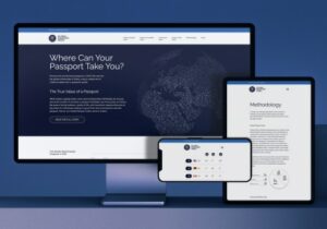 Rendering of a desktop, tablet and smartphone showing the Global Passport Index website
