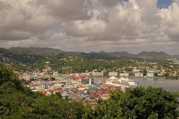 aerial view of castries st lucia with lagoon-harbour seascape