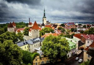 Aerial view of Tallinn in Estonia on a cloudy day - European countries for expats to live and work in