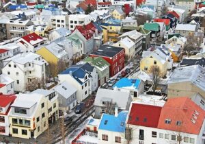 Eagle eye view of colorful houses in Iceland - LGBT friendly Nordic country 