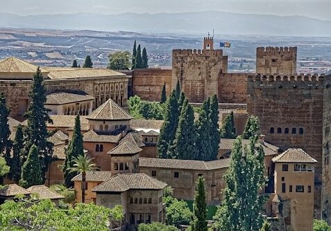 View of old Spanish fort and castle from above and main city in the background - Spain as an LGBT friendly country in Europe