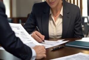 A person signing documents 