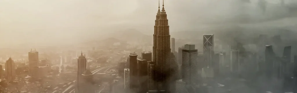 view over a foggy Kuala Lumpur in Malaysia