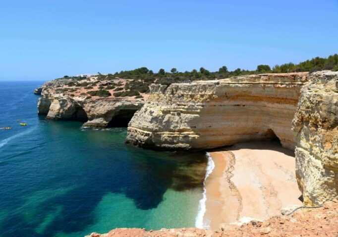 Cliffs and the ocean in the Algarve region of Portugal