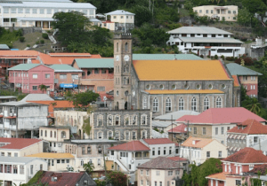 Colorful houses on tropical Caribbean island Grenada - best countries for American expats
