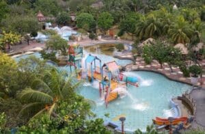 view of Splash Island Water Park in st lucia