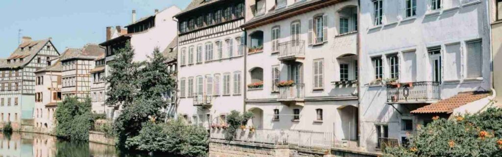 row of house over a rive in europe