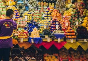 fruit and veg stacked up at St John’s market in Antigua