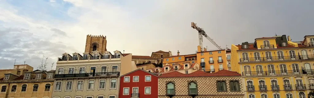 Campo das Cebolas in Lisbon with Sé in the backgound