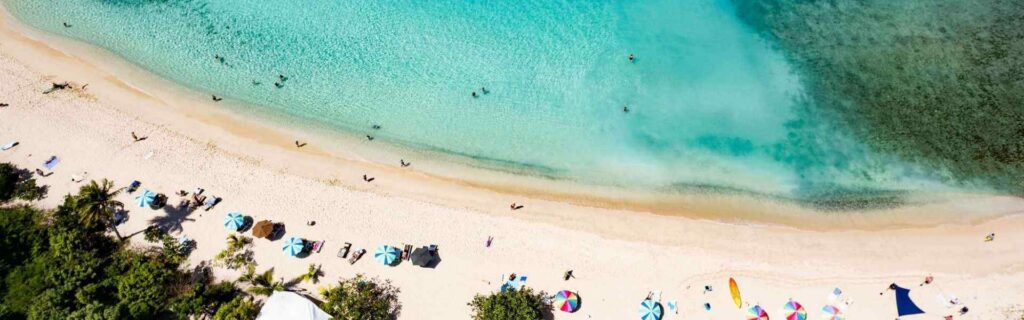 birds-eye-shot of a beach in the british virgin islands