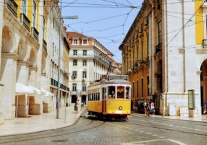 Iconic yellow tram in Lisbon, Portgual - Digital Nomads in Europe