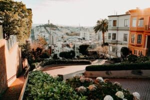 View of the top of Lombard Street at sunset in San Francisco - best places to work and live