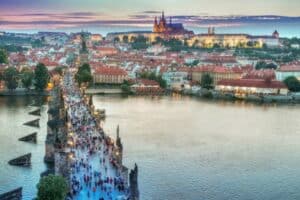 Riverside view of Prague, Czech Republic - best remote working cities in Europe
