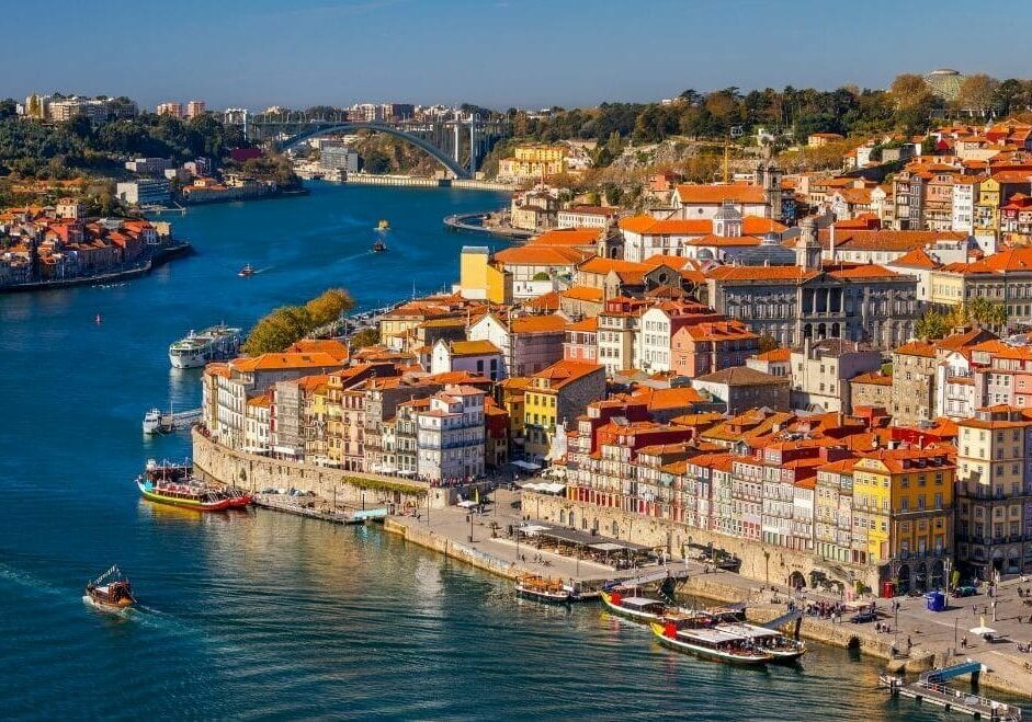 Porto city view from the Douro River in Portugal