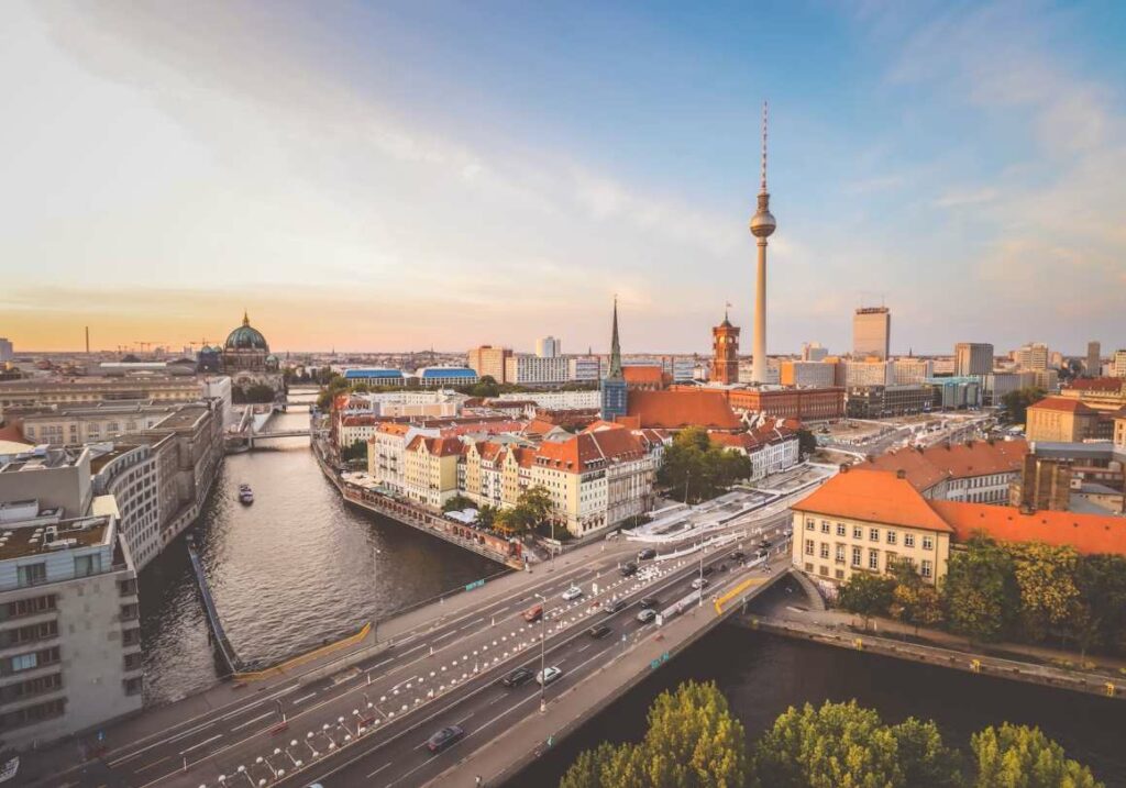 Aerial view of a bridge over a river in Germany - Best European Countries to Live in for Expats