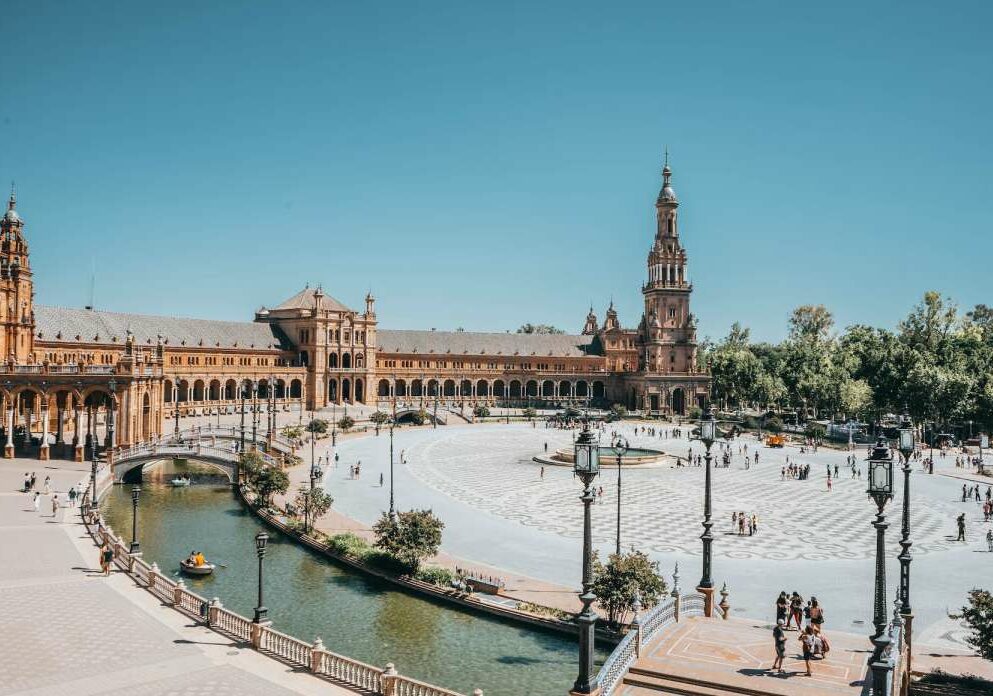 View of square of Spain in Sevilla, Andalucia, Spain - best European country to live in for expats