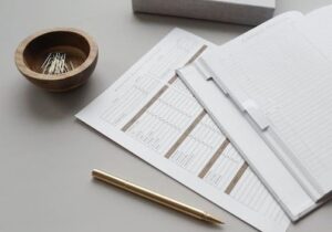 White paper on a table with a silver pen
