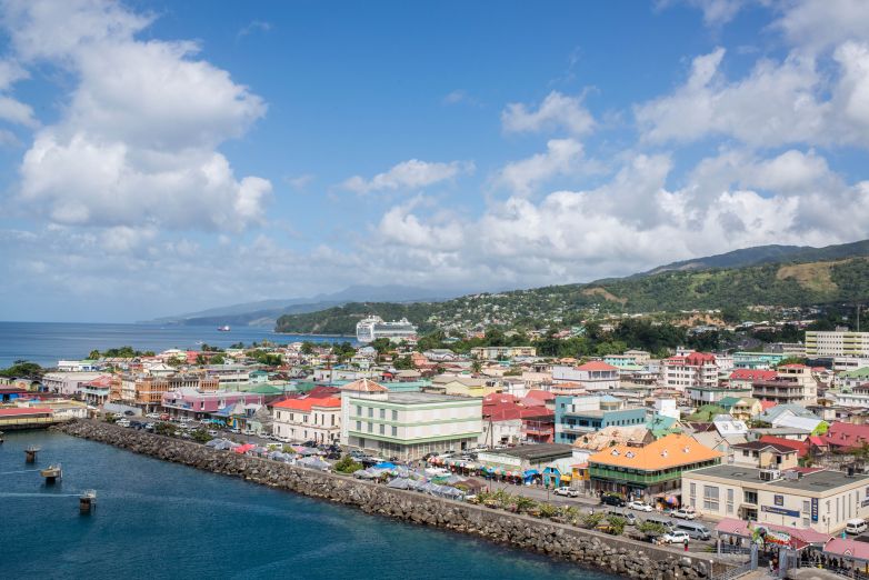 high angle view of roseau dominica against a cloudy sky