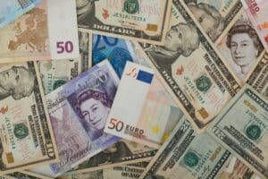 Close-up of a pile of Euros in varying denominations - global currency reset