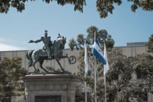 View of monument of Manuel Belgrano, creator of the Argentinian flag - crypto currency tax haven country in South America