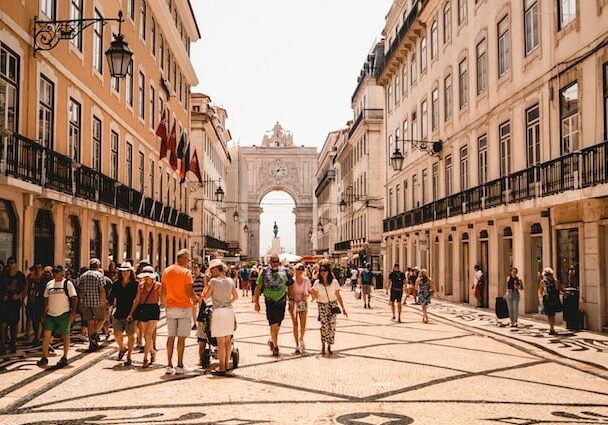 people walking in Lisbon Portugal