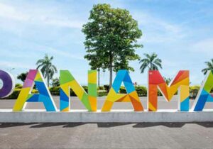 Panama city sign in multicolour large letters - Panamanian residency by investment program