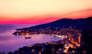 City of Saranda in Albania at sunset, view from the castle - cheap Balkan country to live in