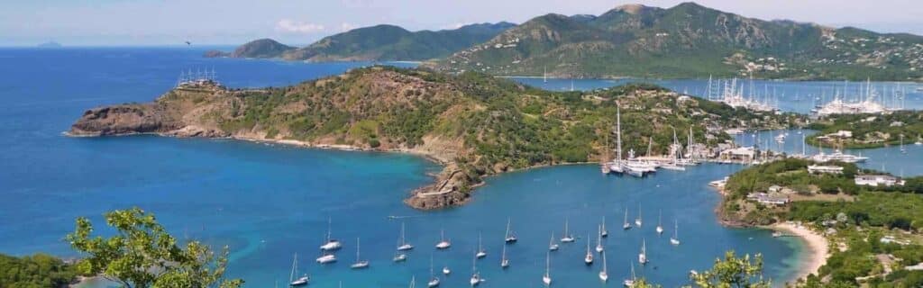 aerial view of harbour and yachts in antigua
