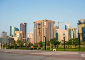 View across a street of the capital city of Bahrain - countries in the Middle East with no property tax