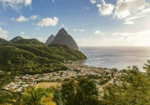 Capital of St Lucia with ocean and mountain in background - St Lucia CBI program