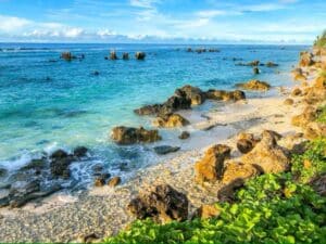 nauru beach with ocean view and rock formations