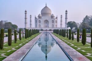 View of the Taj Mahal in India on a clear day - Asian country with strongest economic growth