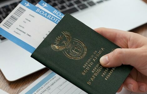 South AFrican passport with borading tickets